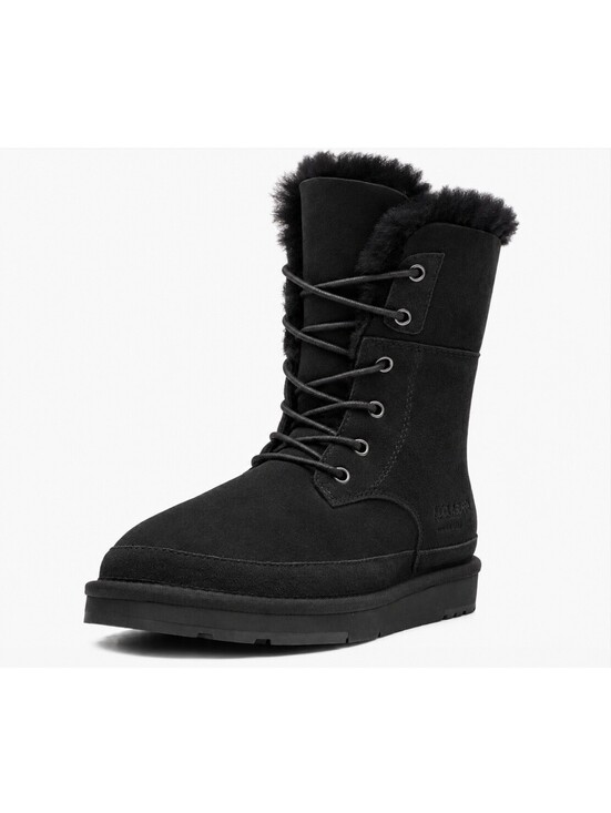 Shoes - AU&MU Black Suede Sheepskin Lace-Up Winter Boots Women’s Size 8 Brand New